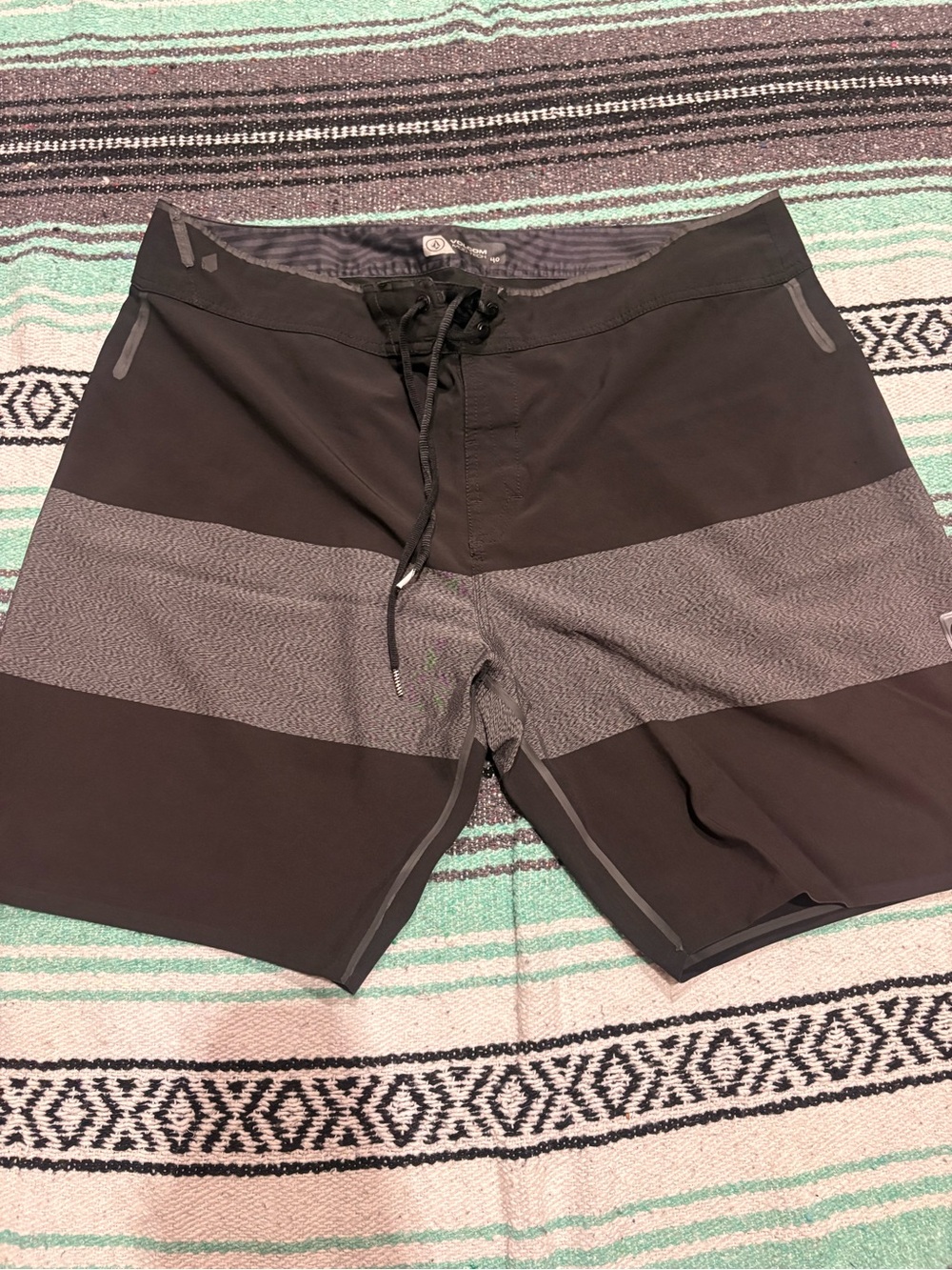 Volcom Men's Black and Gray Striped Board Shorts